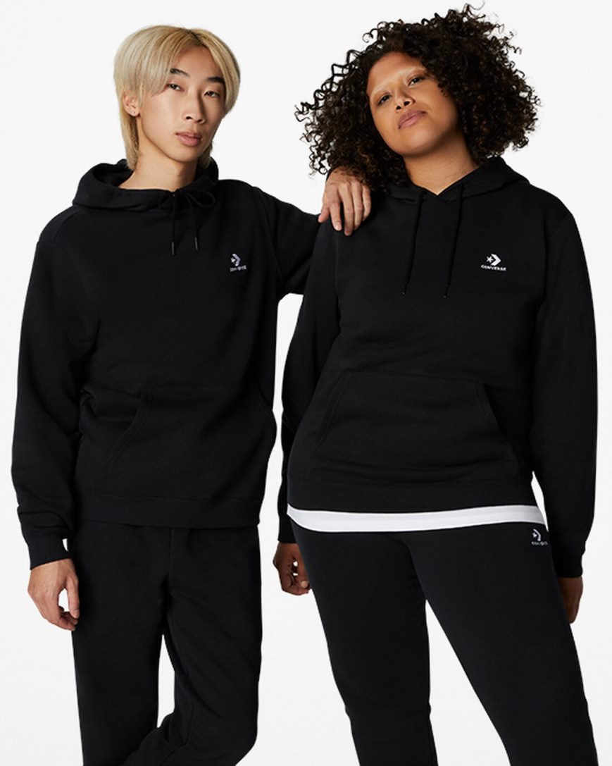 Women\'s Converse Go-To Embroidered Star Chevron Standard Fit Fleece Hoodie Black | AU 40189A